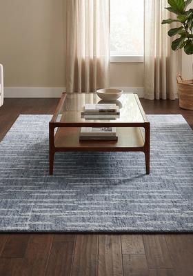 Saffron Rugs Hand Tufted Slate Blue  Contemporary Rectangular Wool Area Rug