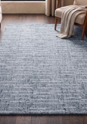 Saffron Rugs Hand Tufted Dusty Blue  Contemporary Rectangular Wool Area Rug