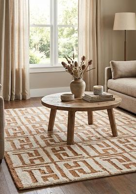 Saffron Rugs Hand Tufted Beige  Contemporary Rectangular Wool Area Rug
