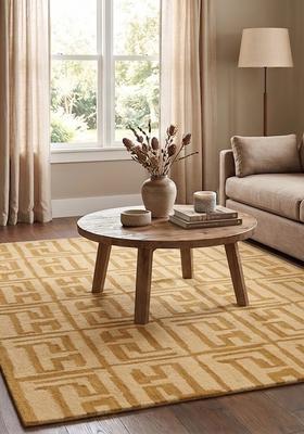 Saffron Rugs Hand Tufted Mustard Gold  Contemporary Rectangular Wool Area Rug