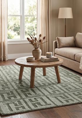 Saffron Rugs Hand Tufted Sage Green  Contemporary Rectangular Wool Area Rug
