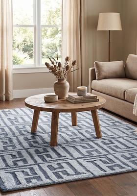Saffron Rugs Hand Tufted Slate Blue  Contemporary Rectangular Wool Area Rug