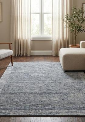 Saffron Rugs Hand Tufted Blue Grey  Contemporary Rectangular Wool Area Rug