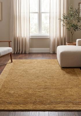 Saffron Rugs Hand Tufted Mustard Gold  Contemporary Rectangular Wool Area Rug