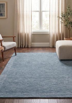 Saffron Rugs Hand Tufted Slate Blue  Contemporary Rectangular Wool Area Rug