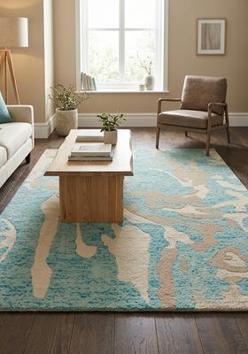 Saffron Rugs Hand Tufted Aqua Blue  Contemporary Rectangular Wool Area Rug