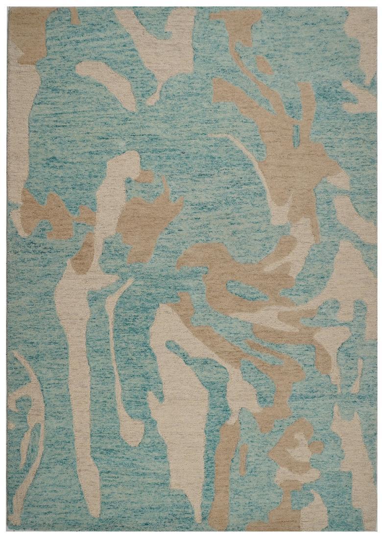 Saffron Rugs Hand Tufted Aqua Blue  Contemporary Rectangular Wool Area Rug - Indya
