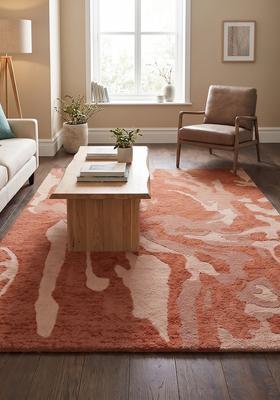 Saffron Rugs Hand Tufted Terracotta  Contemporary Rectangular Wool Area Rug