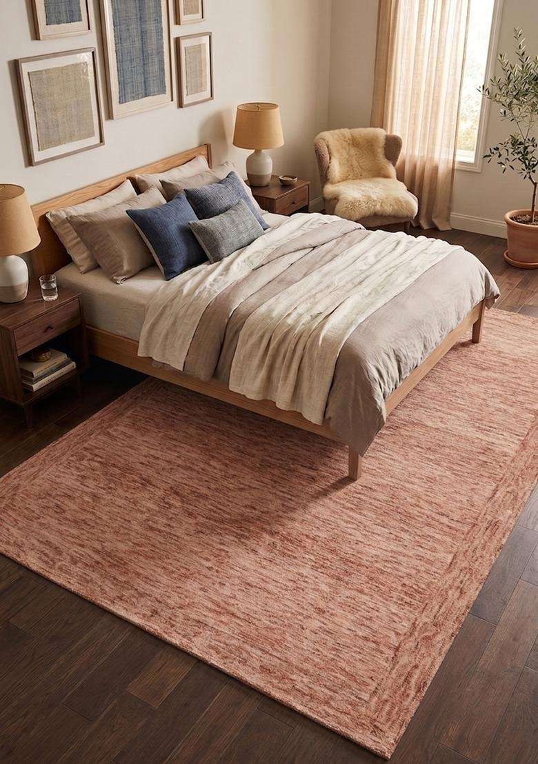 Saffron Rugs Hand-Tufted 100% Wool Area Rug | Terracotta Rose Rectangular Rug | Cotton Backing | Contemporary Solid Carpet for Living Room - Indya