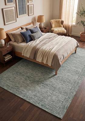 Saffron Rugs Hand Tufted Sage Green  Contemporary Rectangular Wool Area Rug