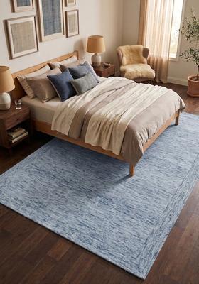 Saffron Rugs Hand Tufted Light Blue  Contemporary Rectangular Wool Area Rug