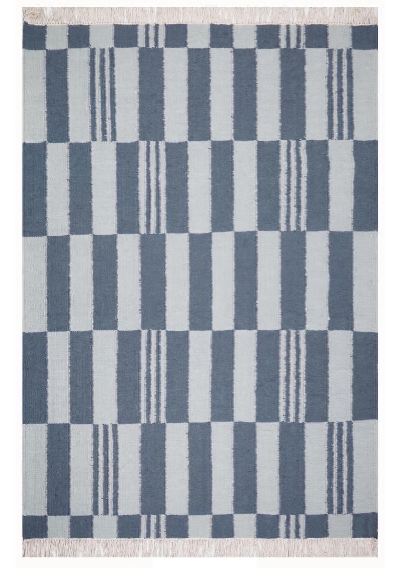 Saffron Rugs Flat Woven Slate Grey Checkered Contemporary Rectangular Wool Area Rug - Indya