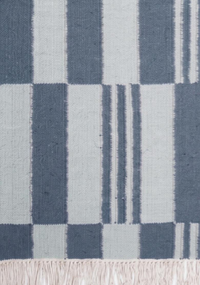 Saffron Rugs Flat Woven Slate Grey Checkered Contemporary Rectangular Wool Area Rug - Indya