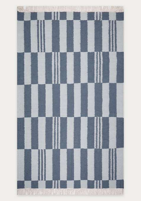 100% Wool Handmade Slate Grey Rug | Contemporary Checkered Flat Weave Reversible Carpet For Living Room