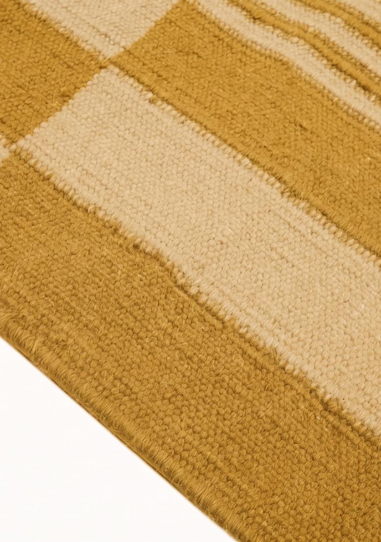Saffron Rugs Flat Woven Mustard Yellow Checkered Scandinavian Rectangular Wool Area Rug - Indya