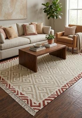 Saffron Rugs Flat Woven Beige Geometric Bohemian Rectangular Wool Area Rug
