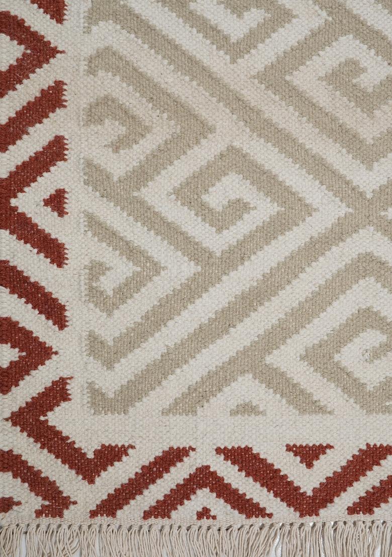 Saffron Rugs Flat Woven Beige Geometric Bohemian Rectangular Wool Area Rug - Indya