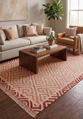 Saffron Rugs Flat Woven Terracotta Geometric Bohemian Rectangular Wool Area Rug