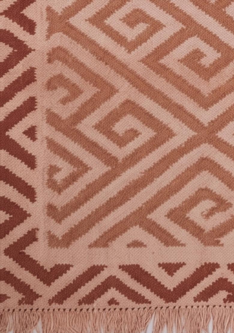 Saffron Rugs Flat Woven Terracotta Geometric Bohemian Rectangular Wool Area Rug - Indya