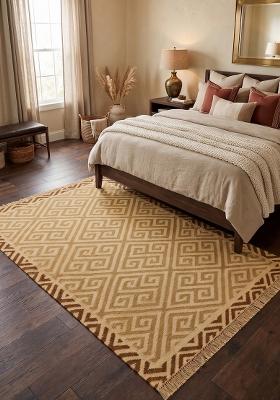 Saffron Rugs Flat Woven Cream Geometric Bohemian Rectangular Wool Area Rug
