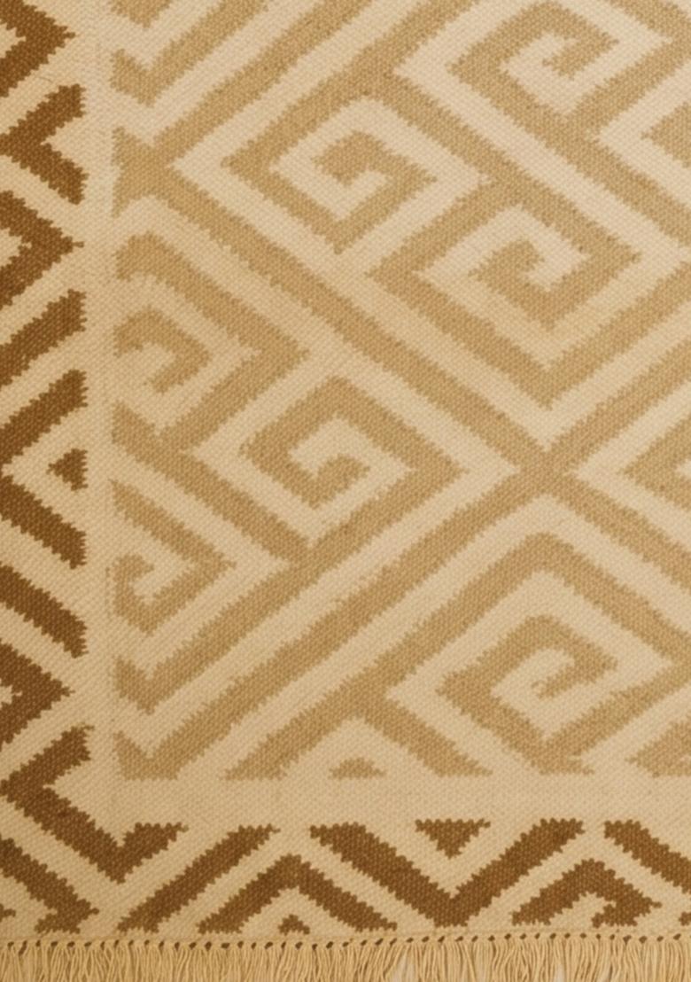 Saffron Rugs Flat Woven Cream Geometric Bohemian Rectangular Wool Area Rug - Indya