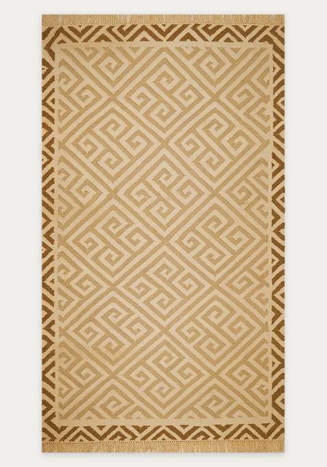 100% Wool Handmade Cream Rug | Bohemian Geometric Flat Weave Reversible Carpet For Living Room