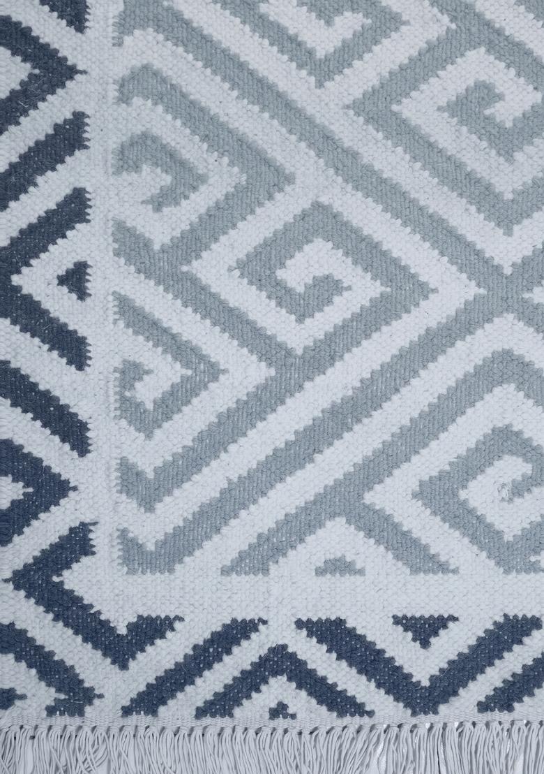 Saffron Rugs Flat Woven Grey Blue Geometric Bohemian Rectangular Wool Area Rug - Indya