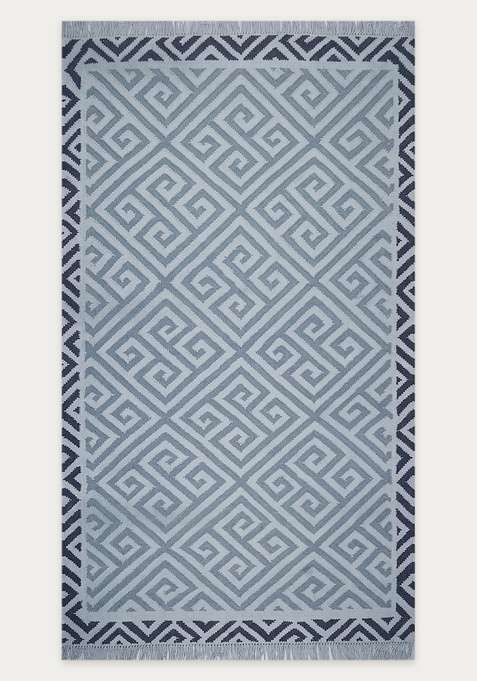 100% Wool Handmade Grey Blue Rug | Bohemian Geometric Flat Weave Reversible Carpet For Living Room