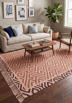 Saffron Rugs Flat Woven Terracotta Brown Geometric Bohemian Rectangular Wool Area Rug