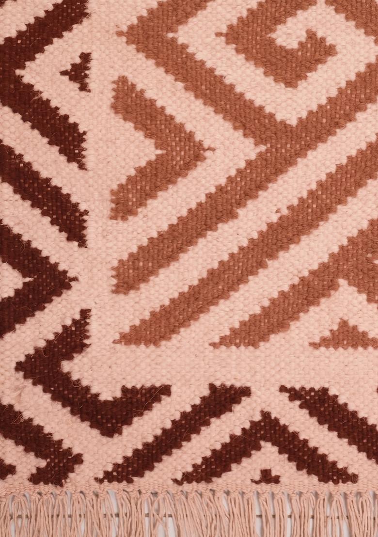 Saffron Rugs Flat Woven Terracotta Brown Geometric Bohemian Rectangular Wool Area Rug - Indya