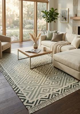 Saffron Rugs Flat Woven Grey Geometric Bohemian Rectangular Wool Area Rug