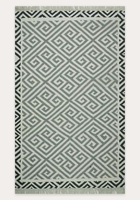 100% Wool Handmade Grey Rug | Bohemian Geometric Flat Weave Reversible Carpet For Living Room