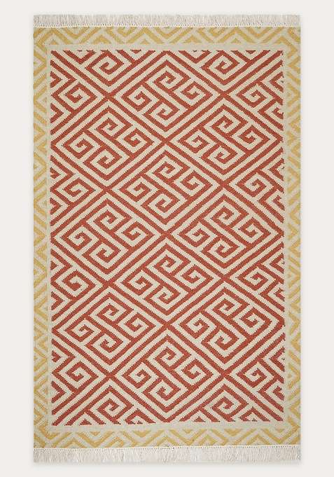 100% Wool Handmade Terracotta Rug | Bohemian Geometric Flat Weave Reversible Carpet For Living Room