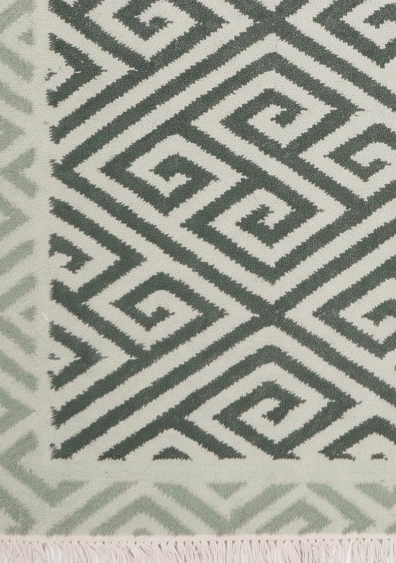 Saffron Rugs Flat Woven Sage Green Geometric Bohemian Rectangular Wool Area Rug - Indya