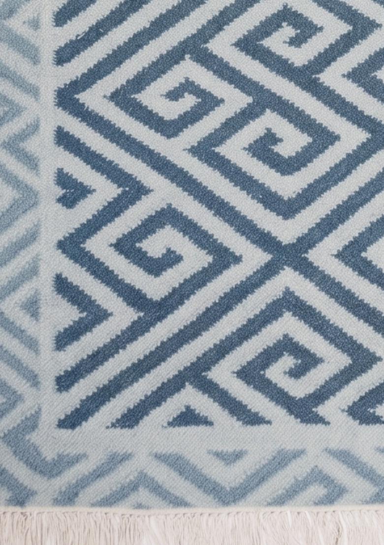Saffron Rugs Flat Woven Blue Geometric Bohemian Rectangular Wool Area Rug - Indya