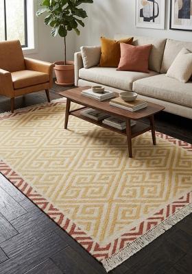 Saffron Rugs Flat Woven Yellow Geometric Bohemian Rectangular Wool Area Rug