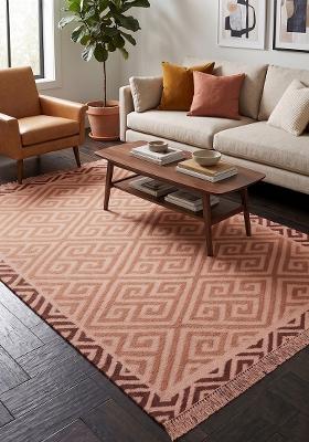 Saffron Rugs Flat Woven Terracotta Geometric Bohemian Rectangular Wool Area Rug