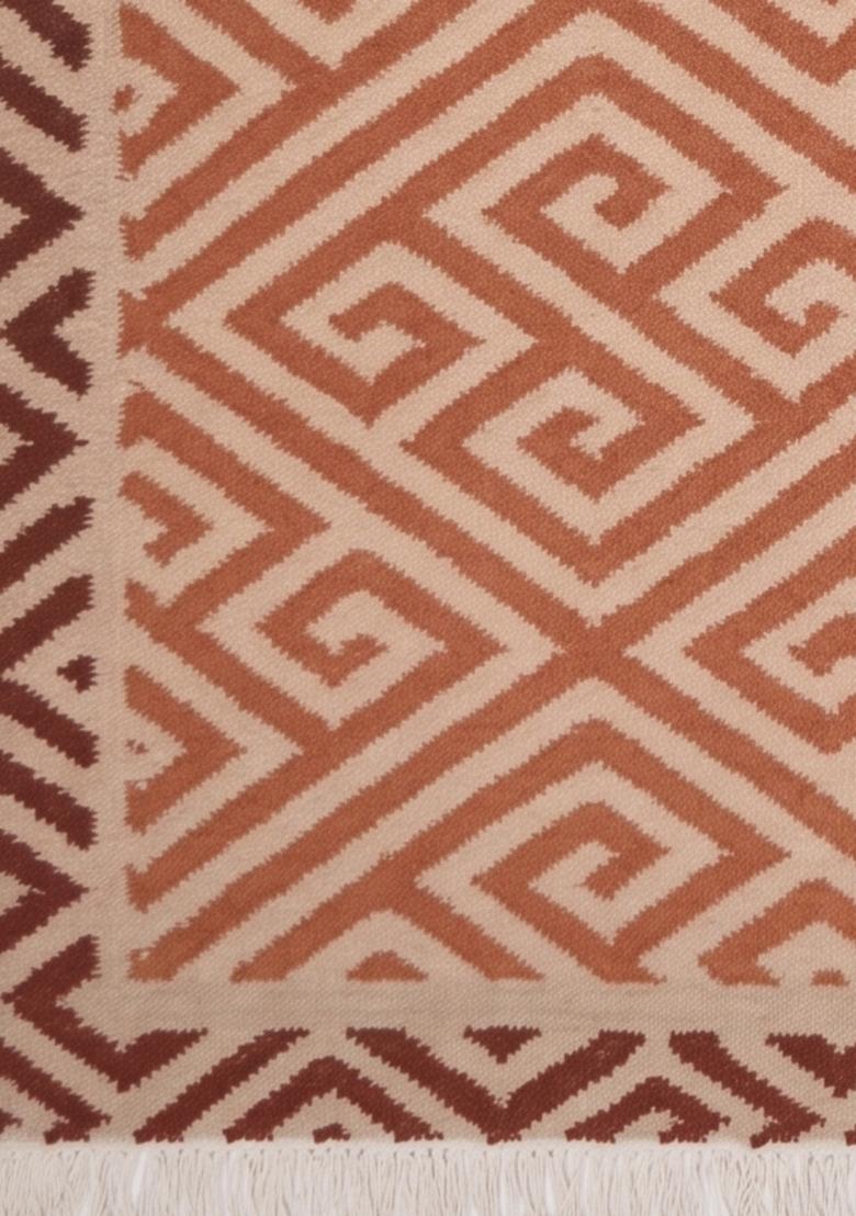 Saffron Rugs Flat Woven Terracotta Geometric Bohemian Rectangular Wool Area Rug - Indya
