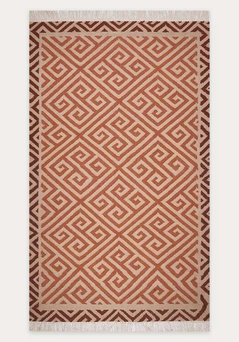 100% Wool Handmade Terracotta Rug | Bohemian Geometric Flat Weave Reversible Carpet For Living Room