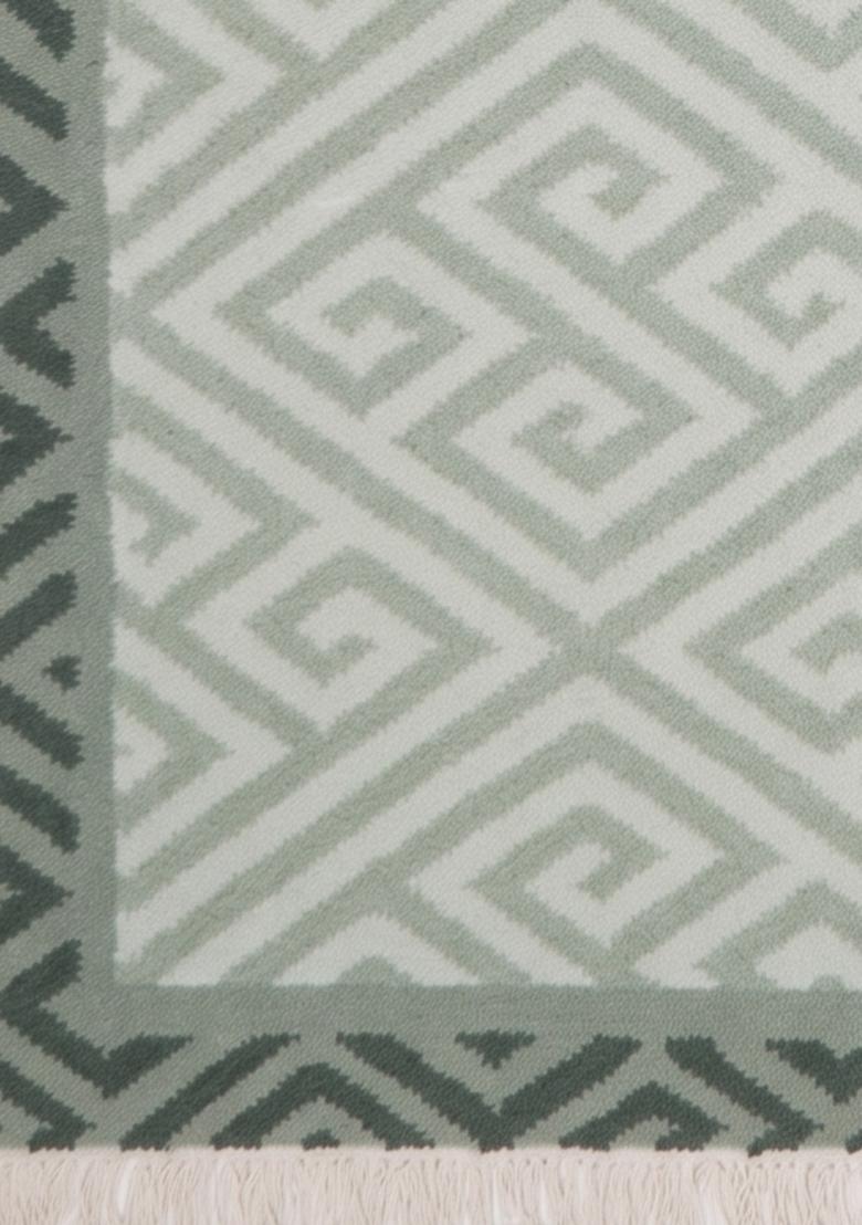 Saffron Rugs Flat Woven Sage Green Geometric Bohemian Rectangular Wool Area Rug - Indya