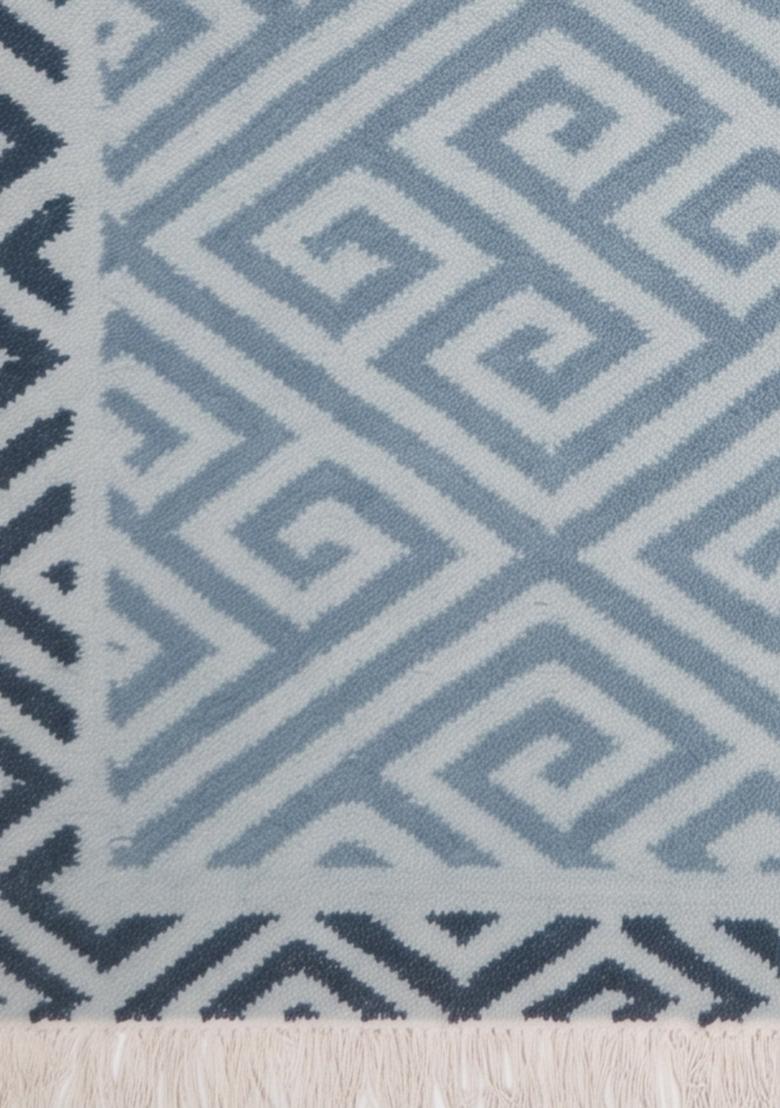 Saffron Rugs Flat Woven Light Blue Geometric Bohemian Rectangular Wool Area Rug - Indya