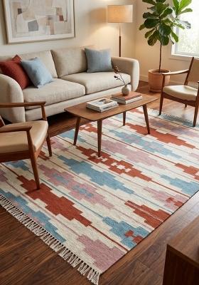 Saffron Rugs Flat Woven Multicolor Geometric Bohemian Rectangular Wool Area Rug