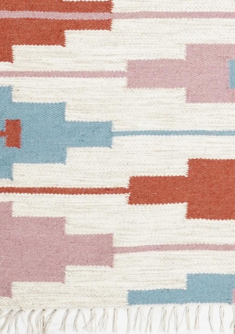 Saffron Rugs Flat Woven Multicolor Geometric Bohemian Rectangular Wool Area Rug - Indya