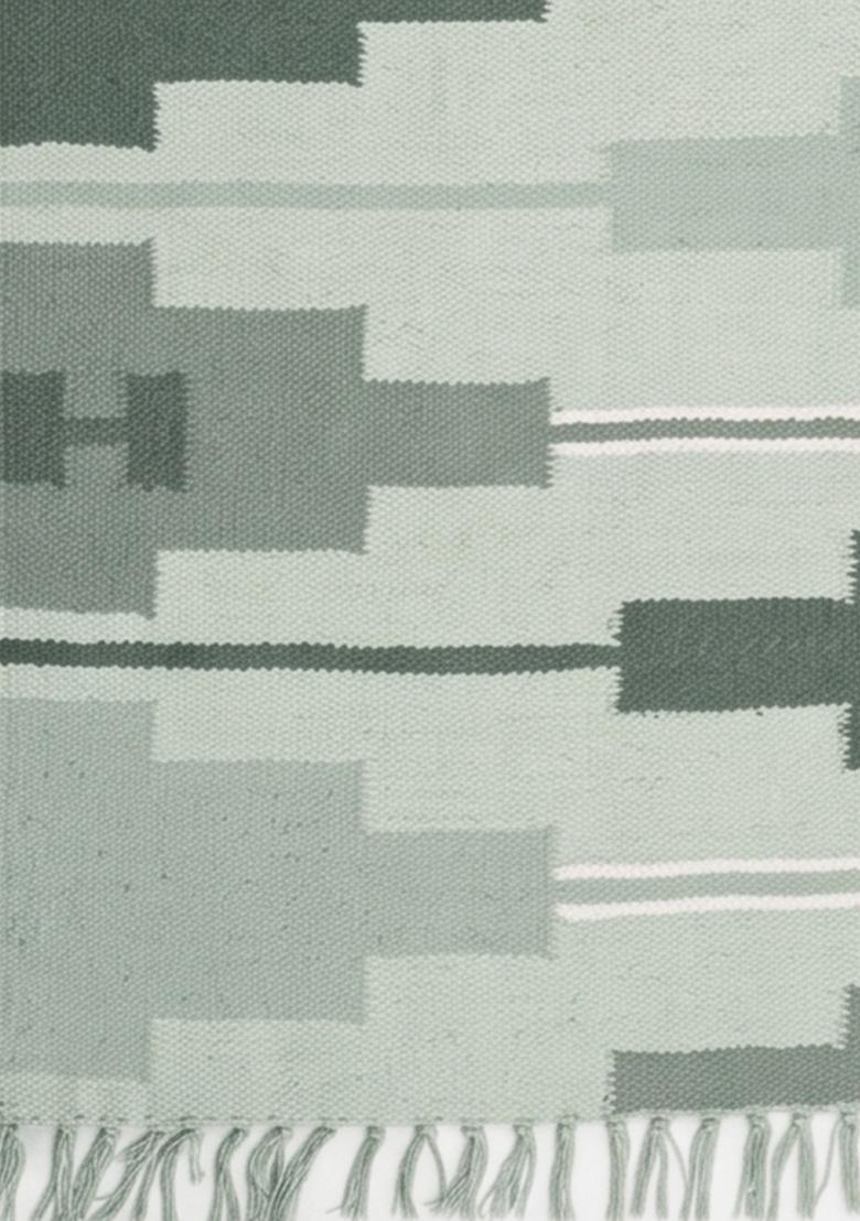 Saffron Rugs Flat Woven Sage Green Geometric Bohemian Rectangular Wool Area Rug - Indya