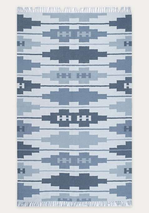 100% Wool Handmade Blue Rug | Bohemian Geometric Flat Weave Reversible Carpet For Living Room