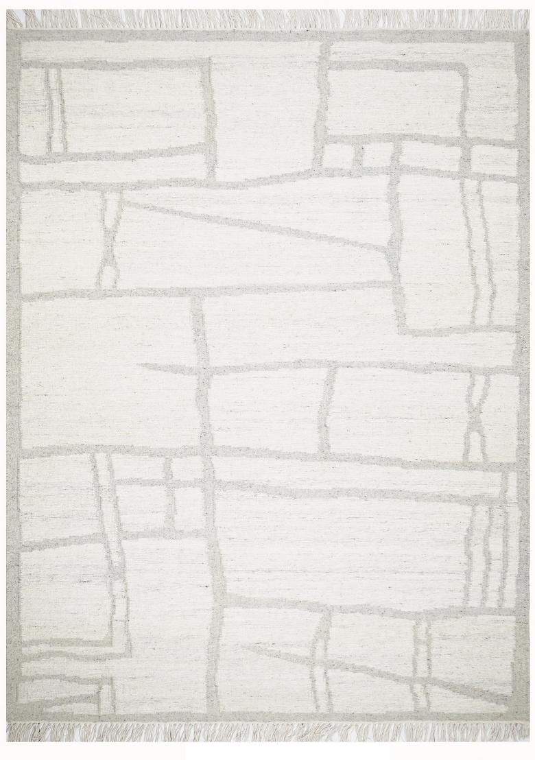 Saffron Rugs Flat Woven Ivory Geometric Scandinavian Rectangular Wool Area Rug - Indya