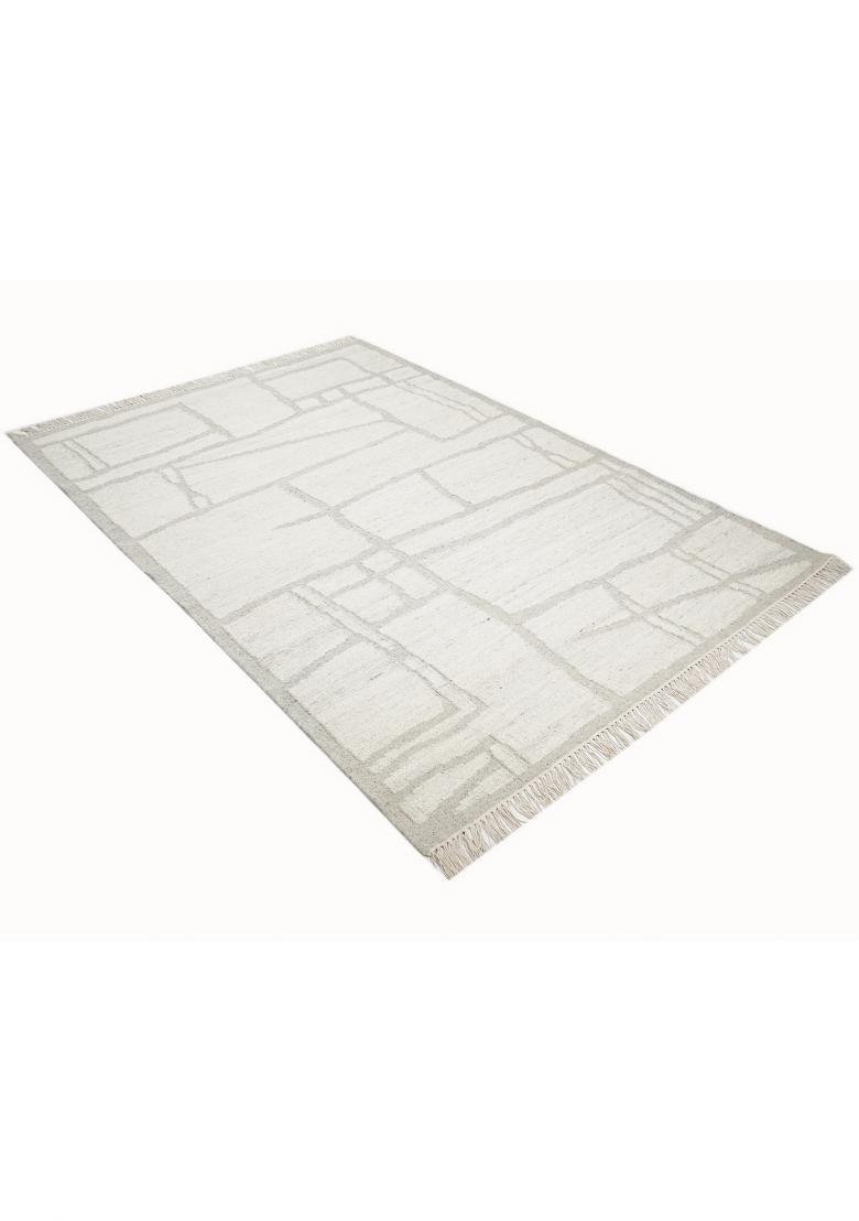 Saffron Rugs Flat Woven Ivory Geometric Scandinavian Rectangular Wool Area Rug - Indya