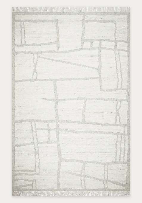 100% Wool Handmade Ivory Rug | Scandinavian Geometric Flat Weave Reversible Carpet For Living Room