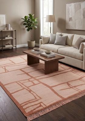 Saffron Rugs Flat Woven Peach Geometric Scandinavian Rectangular Wool Area Rug