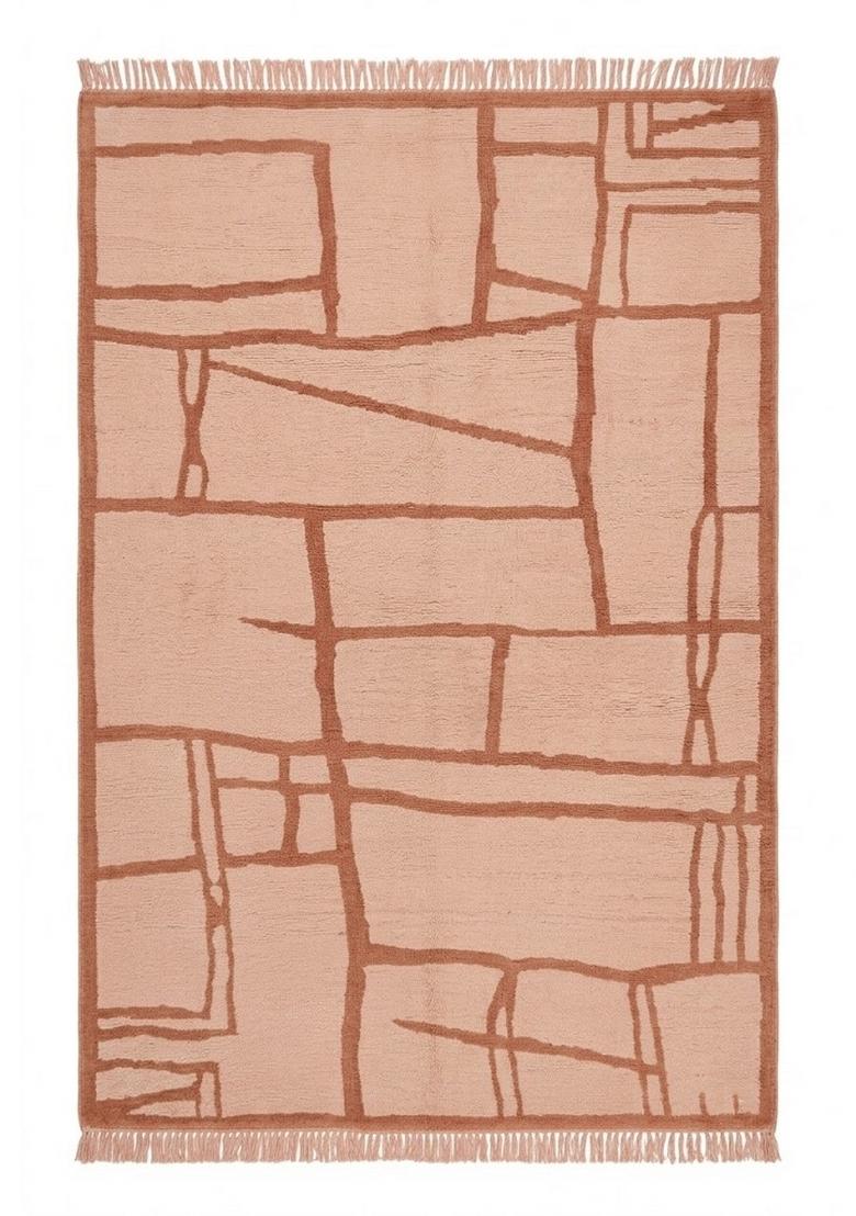 Saffron Rugs Flat Woven Peach Geometric Scandinavian Rectangular Wool Area Rug - Indya
